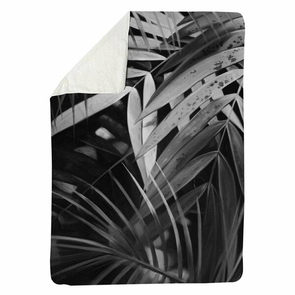 Begin Home Decor 60 x 80 in. Monochrome Tropicals Leaves-Sherpa Fleece Blanket 5545-6080-FL291
